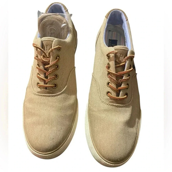 POLO Ralph Lauren Beige Tan Canvas Sneakers - Picture 3 of 5